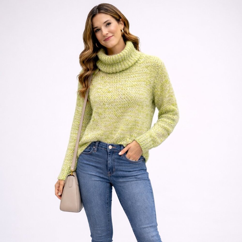 Pieces Cozy Green Turtleneck Sweater Size XS Chunky Knit